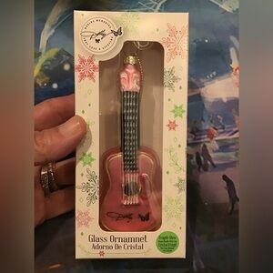 Dolly Parton pink guitar glass holiday ornament -new